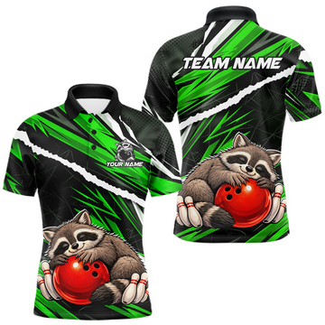 Maxcorners Custom Orange Raccoon Funny Bowling Jersey for Men Bowling Team Shirts Polo & 1/4 Zip