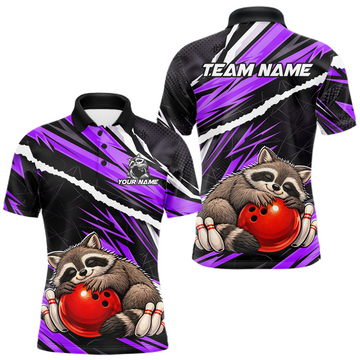 Maxcorners Custom Turquoise Raccoon Bowling Jersey for Men Bowling Team Shirts Polo & 1/4 Zip