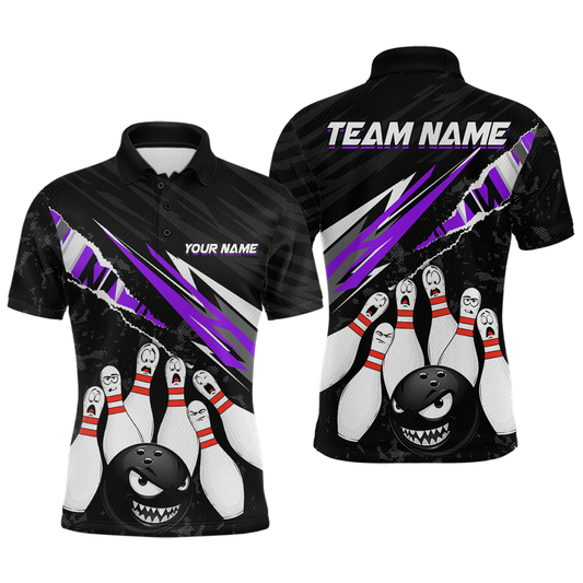Maxcorners Custom Purple Funny Bowling Jersey for Men Bowling Uniform Polo & 1/4 Zip Bowling Team Shirts LM2603