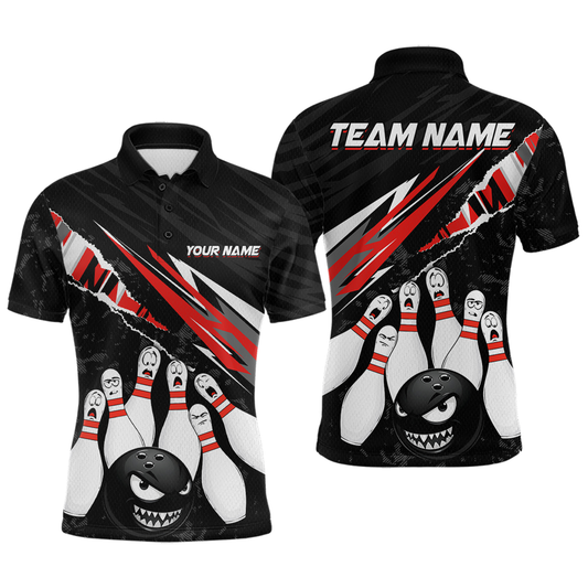 Maxcorners Custom Red Funny Bowling Jersey for Men Bowling Uniform Polo & 1/4 Zip Bowling Team Shirts LM2603