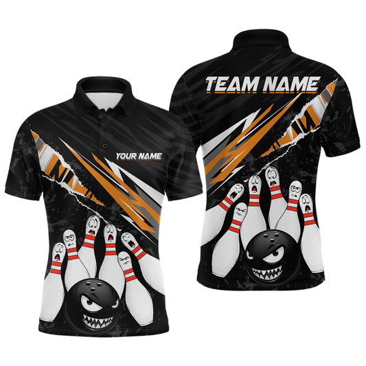 Maxcorners Custom Orange Funny Bowling Jersey for Men Bowling Uniform Polo & 1/4 Zip Bowling Team Shirts LM2603