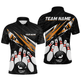Maxcorners Custom Orange Funny Bowling Jersey for Men Bowling Uniform Polo & 1/4 Zip Bowling Team Shirts TU1410