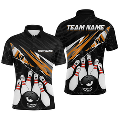 Maxcorners Custom Orange Funny Bowling Jersey for Men Bowling Uniform Polo & 1/4 Zip Bowling Team LM1610