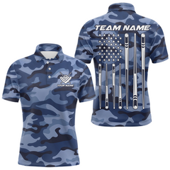 Maxcorners Custom Blue Camo 8 Ball Billiard Shirts for Men Billiard League Billiard Team Shirts