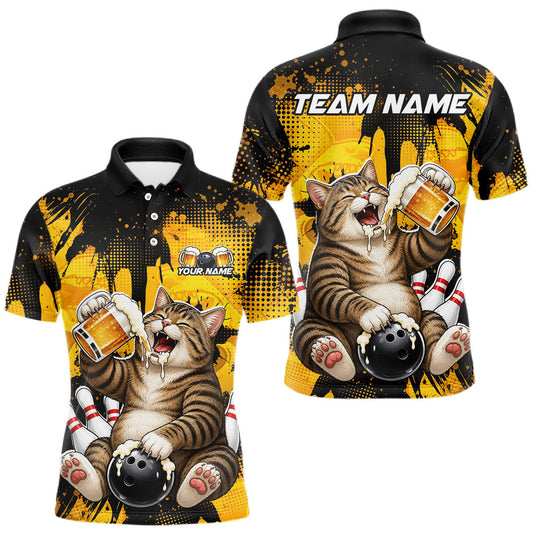 Maxcorners Custom Funny Beer Cat Bowling Jersey for Men Bowling Team Shirts Bowling League LM2306