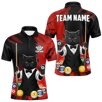 Maxcorners Custom Black Cat 8 Ball Pool Shirts Red Billiard Shirt for Men Billiard Team Jersey Billiard Gift LM2704