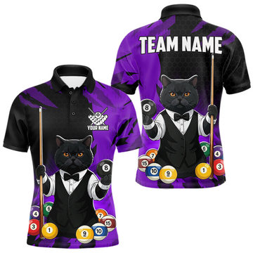 Maxcorners Custom Black Cat 8 Ball Pool Shirts Purple Billiard Shirt for Men Billiard Team Jersey Billiard Gift LM2704
