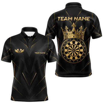 Maxcorners Custom Black & Gold Crown Darts Shirt for Men, Darts Team Jersey, Dart League Dartboard Shirt LM2607