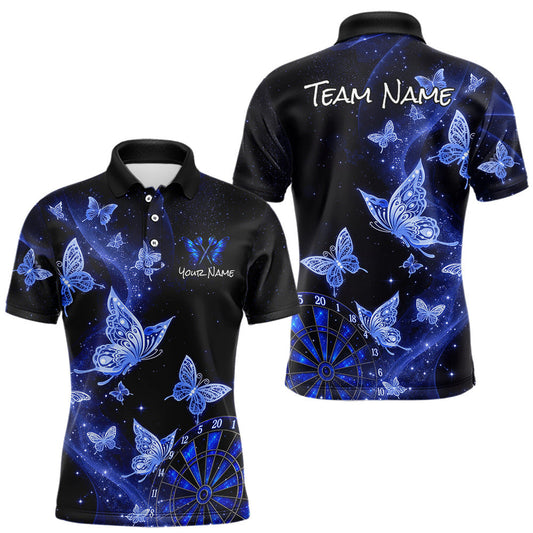Maxcorners Custom Blue Galaxy Butterfly Darts Shirt for Men, Darts Team Jersey and Dartboard Shirt