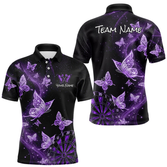 Maxcorners Custom Purple Galaxy Butterfly Darts Shirt for Men, Darts Team Jersey and Dartboard Shirt