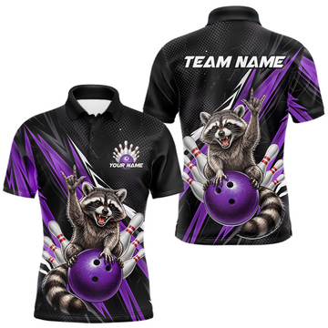 Maxcorners Custom Purple Raccoon Bowling Jersey for Men Bowling Team Shirts Bowling Polo & 1/4 Zip LM2603