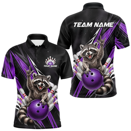 Maxcorners Custom Purple Raccoon Bowling Jersey for Men Bowling Team Shirts Bowling Polo & 1/4 Zip LM2603