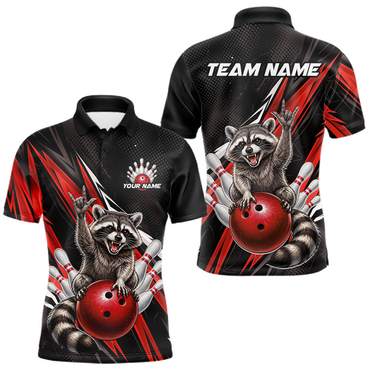Maxcorners Custom Red Raccoon Bowling Jersey for Men Bowling Team Shirts Bowling Polo & 1/4 Zip LM2603