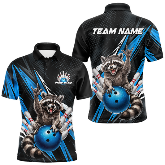 Maxcorners Custom Turquoise Raccoon Bowling Jersey for Men Bowling Team Shirts Bowling Polo & 1/4 Zip