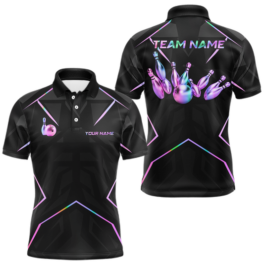 Maxcorners Custom Black and Holograpic Bowling Jersey for Men Bowling Team Shirts Bowling League