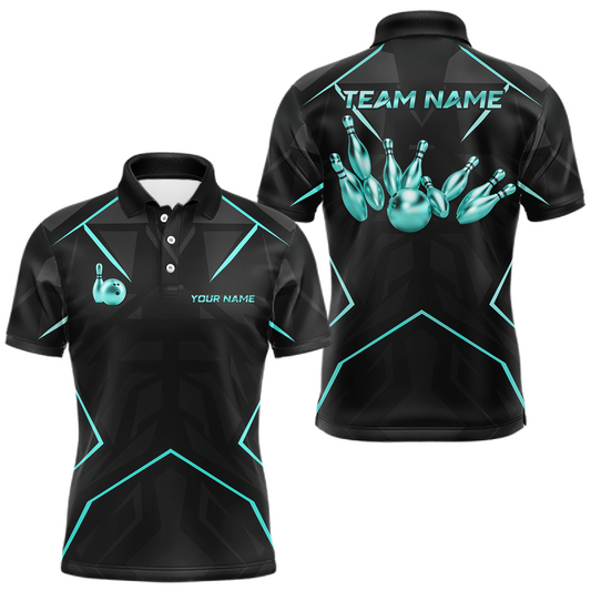 Maxcorners Custom Black and Turquoise Bowling Jersey for Men Bowling Team Shirts Bowling League