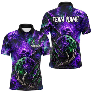 Maxcorners Custom Neon Skull Bowling Team Shirts Bowling Jersey for Men Bowling League Bowling Outfit LM2607