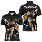 Maxcorners Custom Orange Funny Cat Bowling Jersey for Men Bowling Shirt Polo & 1/4 Zip Bowling Team Shirts LM3010