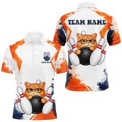 Maxcorners Custom Funny Cat Bowling Jersey for Men Bowling Team Shirts Bowling League Polo & 1/4 Zip LM2512