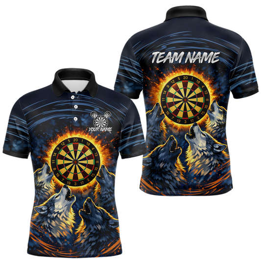 Maxcorners Custom Funny Flame Wolf Darts Board Dart Shirts For Men Darts Team Jerseys Dart Tournament LM2602