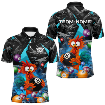 Maxcorners Custom Funny Turquoise Chicken 8 Ball Pool Billiard Shirt for Men Polo & 1/4 Zip, Billiard Team Jerseys LM2602