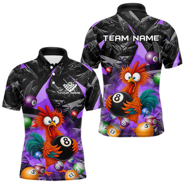 Maxcorners Custom Funny Purple Chicken 8 Ball Pool Billiard Shirt for Men Polo & 1/4 Zip, Billiard Team Jerseys LM2602