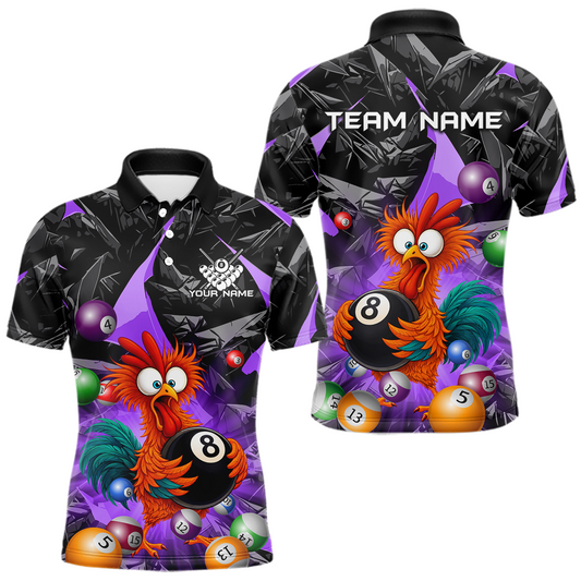 Maxcorners Custom Funny Purple Chicken 8 Ball Pool Billiard Shirt for Men Polo & 1/4 Zip, Billiard Team Jerseys LM2602