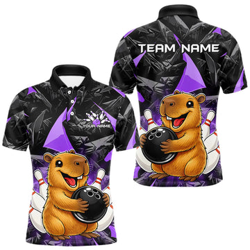 Maxcorners Custom Purple Capybara Bowling Jersey for Men Bowling Team Shirts Bowling Polo & 1/4 Zip LM2603