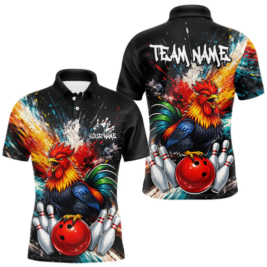Maxcorners Custom Funny Rooster Bowling Jersey for Men Bowling Team Shirts Bowling Polo & 1/4 Zip LM2603