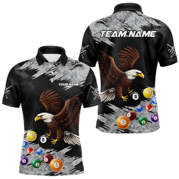 Maxcorners Custom Eagle 8 Ball Billiard Shirts for Men Billiard League Billiard Team Shirts Polo & 1/4 Zip