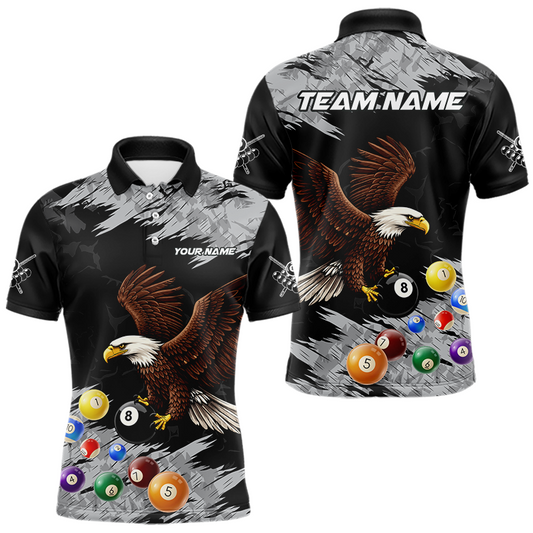 Maxcorners Custom Eagle 8 Ball Billiard Shirts for Men Billiard League Billiard Team Shirts Polo & 1/4 Zip