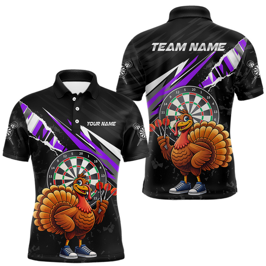 Maxcorners Purple Funny Turkey Chicken Darts Shirt for Men Darts Team Jerseys Polo & 1/4 Zip Dart League