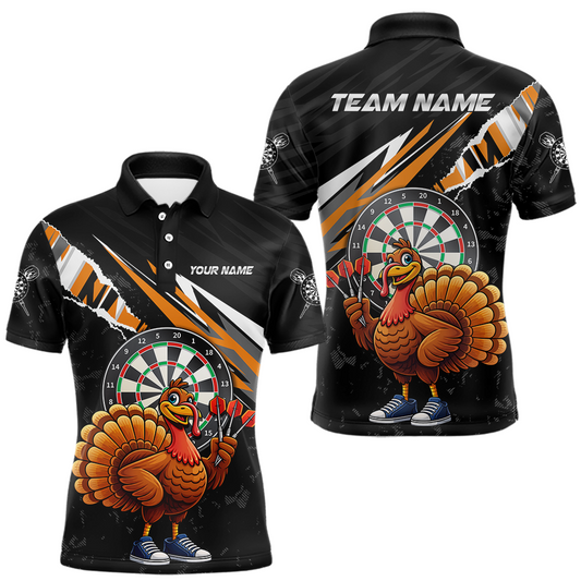 Maxcorners Orange Funny Turkey Chicken Darts Shirt for Men Darts Team Jerseys Polo & 1/4 Zip Dart League
