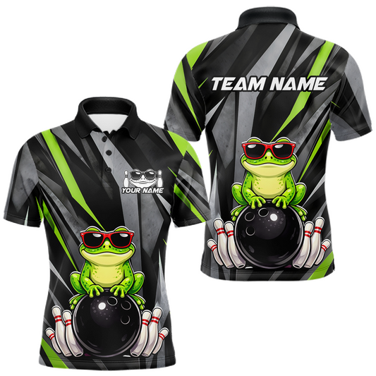 Maxcorners Custom Funny Frog Bowling Jersey for Men Bowling Team Shirts Bowling Polo & 1/4 Zip LM1705