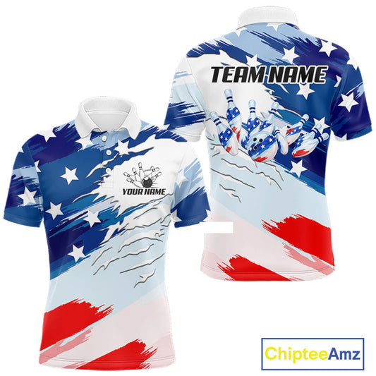 Maxcorners Custom American Flag Bowling Jersey for Men, Patriotic Bowling League Team Shirt