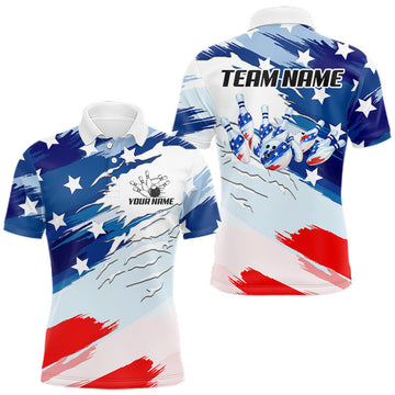 Maxcorners Custom American Flag Bowling Jersey for Men Bowling Team Shirts Patriotic Bowling League LM0208
