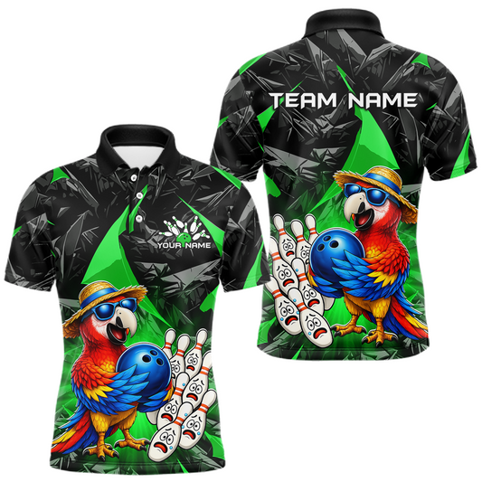 Maxcorners Custom Green Funny Parrot Bowling Jersey for Men Bowling League Bowling Team Shirts
