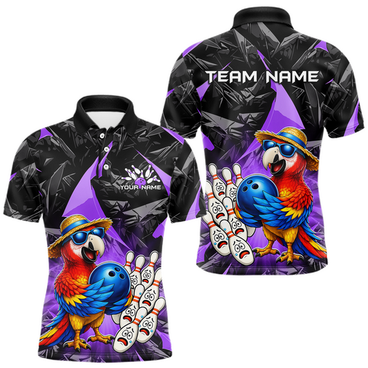 Maxcorners Custom Purple Funny Parrot Bowling Jersey for Men Bowling League Bowling Team Shirts