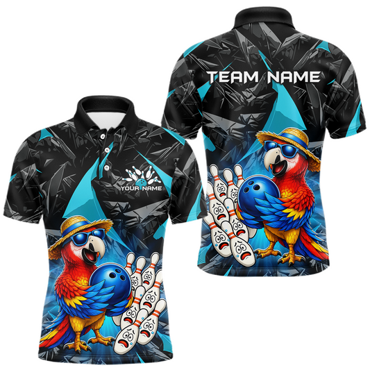 Maxcorners Custom Turquoise Funny Parrot Bowling Jersey for Men Bowling League Bowling Team Shirts