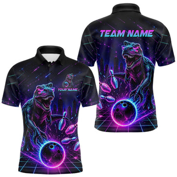 Maxcorners Custom Neon Funny Dinosaur Bowling Team Shirts Bowling Jersey for Men Bowling League LM0208