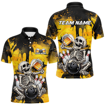 Maxcorners Custom Beer Funny Skeleton Bowling Team Shirts Bowling Jersey for Men Bowling League LM0208