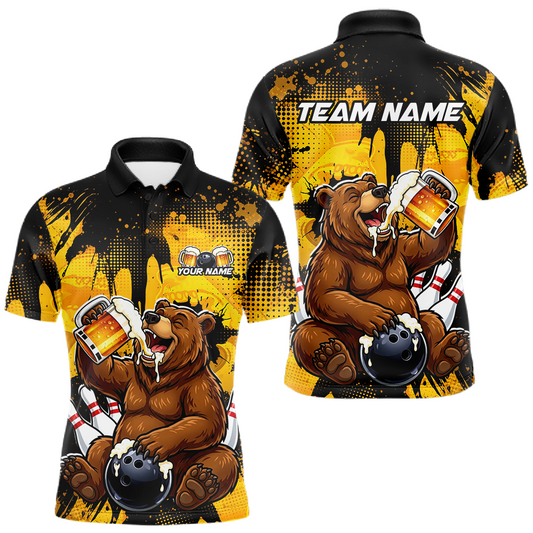 Maxcorners Custom Beer Bear Bowling Jersey for Men Bowling Team Shirts Bowling Polo & 1/4 Zip LM2704