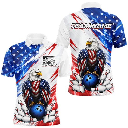 Maxcorners Custom American Flag Eagle Bowling Jersey for Men Bowling League Bowling Team Shirts