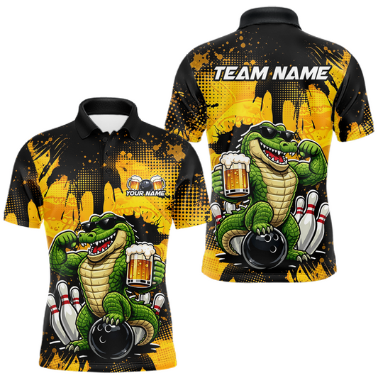 Maxcorners Custom Beer Alligator Bowling Jersey for Men Bowling Polo & 1/4 Zip Bowling Team Shirts LM0404