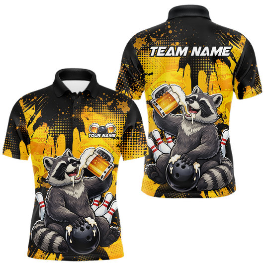 Maxcorners Custom Beer Raccoon Bowling Jersey for Men Bowling Polo & 1/4 Zip Bowling Team Shirts LM0404