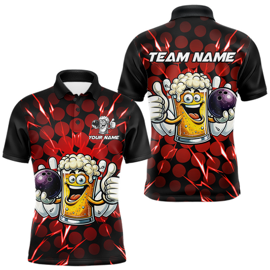 Maxcorners Custom Red Funny Beer Bowling Jersey for Men Bowling Team Shirts Polo & 1/4 Zip LM1904