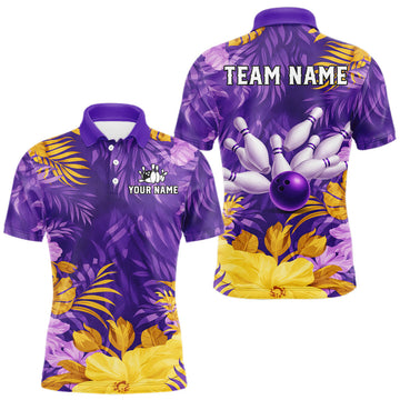Maxcorners Custom Flowers Bowling Jersey for Men Polo & 1/4 Zip Bowling Team Shirts Bowling League LM1202