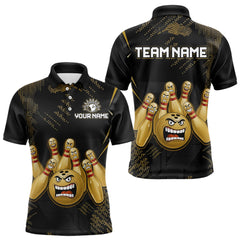 Maxcorners Custom Black and Gold Funny Bowling Jersey for Men Bowling Team Shirts Polo & 1/4 Zip TU1512