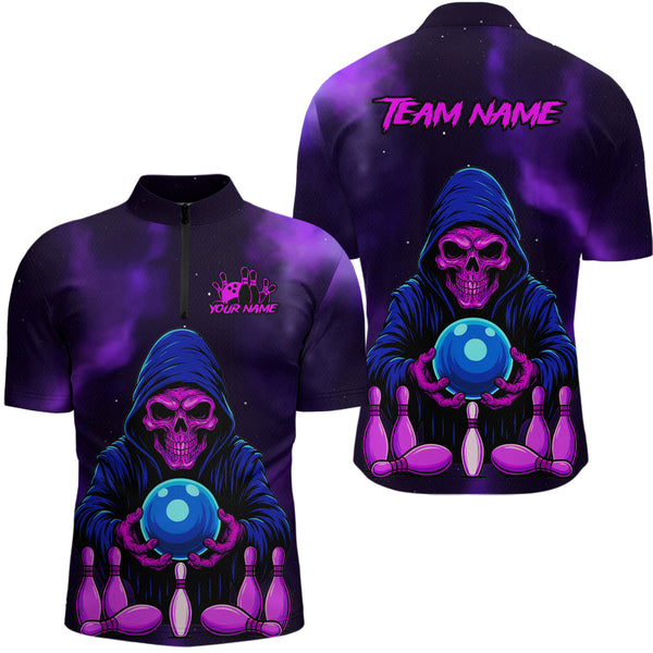 Maxcorners Custom Purple Grim Reaper Bowling Jersey for Men Bowling Team Shirts Polo & 1/4 Zip LM1610
