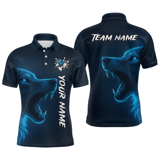 Maxcorners Custom Wolf Bowling Jersey for Men Polo & 1/4 Zip Bowling Team Shirts Bowling League LM0404